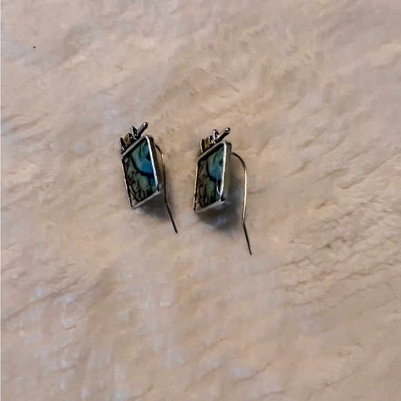 Green Square Arts and Crafts Glass Artist Designed Earrings - Picture 3 of 6